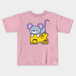 Cute Mouse Sleeping On The Cheese Kids T-Shirt